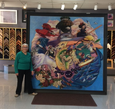 ‘At The Frame Shop of Henrietta, no job is too small… or too big!  This seven-foot square pastel on canvas was so large, it had to leave through the emergency egress in the rear of the store!’